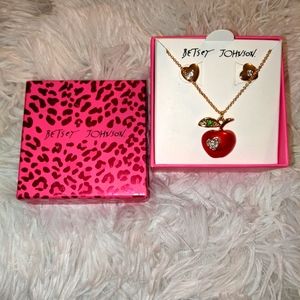 Beautiful red apple necklace and heart stud earrings from Betsey Johnson.